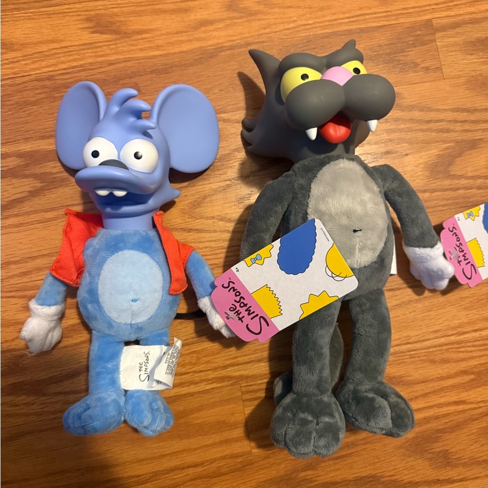 Blue and Gray Cartoon Character Plush Toy Set